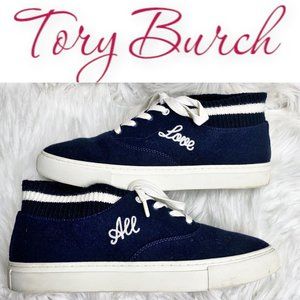 Tory Burch Love All Navy Blue Wool Sneakers, Size 9.5